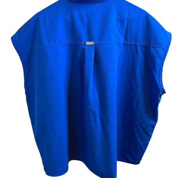 Figs Rafaela Oversized Scrub Top with Blue Mandarin Collar Cap Sleeve Blouse - Picture 5 of 11